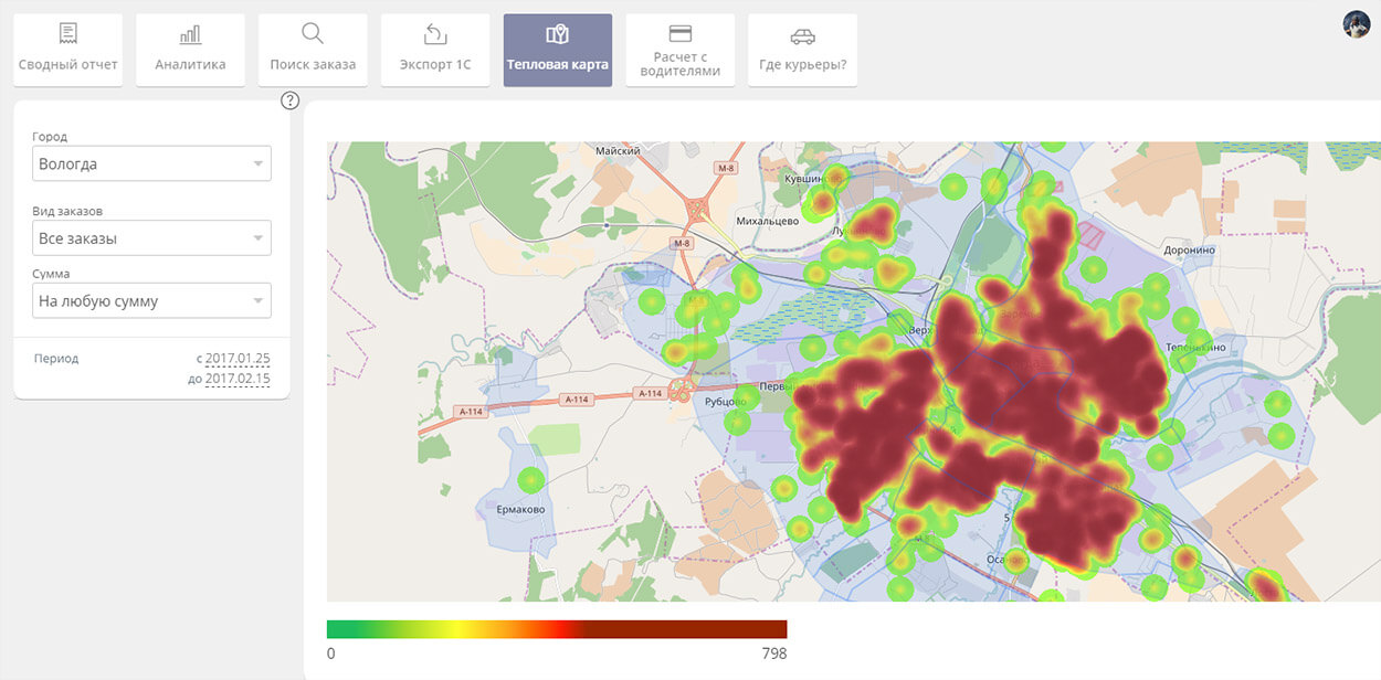 Тепловая карта - модуль для отслеживания интенсивности заказов